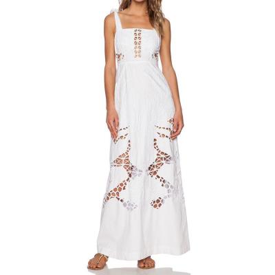 China Anti-Static WOMEN'S WHITE COTTON CUT LONG LACE MAXI DRESS WHOLESALE for sale