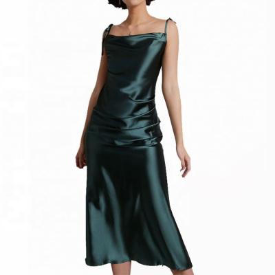 China Anti-Static Silk Satin Cowl Neck Midi Dress Custom Ladies Hem Slip Dress Split Elegant Cocktail Dress for sale