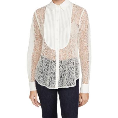 China Custom Sleeve Splice Detail Anti-pilling Sheer Oversized Lace Long Shirt Pleated Ladies Casual Shirt for sale