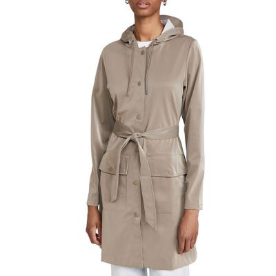 China Women Jacket Belt Pocket Front Coats Drawstring Hood Long Sleeve Waterproof Raincoat Flap Coats for sale