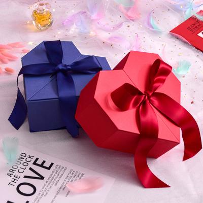 China AP54A Premium Recycled Materials Grade Valentines Day Wedding Christmas Red Heart Shape Paper Gift Box With Cover Ribbon for sale