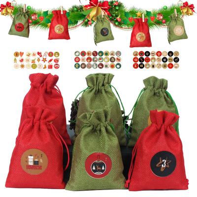 China Wholesale Reusable CP008A 24 Pocket Eco-Friendly Luxury Christmas Countdown Packet Little Burlap Gift Bags With Drawstrings for sale