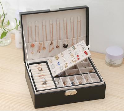 China JB003A Eco-friendly Professional Multifunctional Rectangular Bridal Vegan Multi Layer Leather Jewelry Box With Key for sale