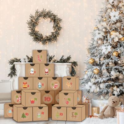 China CP001B 24Set Recyclable Countdown Wholesale Blank Kraft Paper Gift Box For Advent Calendar Christmas Season for sale