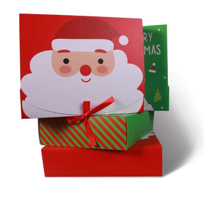 China Recycled Packaging Materials BP008 RA Xmas Party Favor Santa Folding Extra Large Christmas Gift Boxes With Ribbon for sale