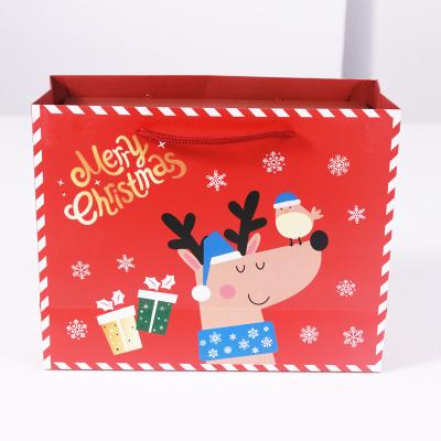 China BP013A Recyclable Red Gift Wrapping Snowflake Deer Printed Matching Christmas Gift Paper Bags With Handles for sale