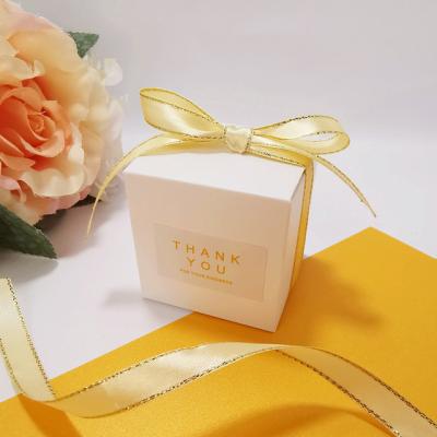 China BP020 Recycled Materials Square Bronzing Ribbon Candy Wrapping Gift Wedding Favors Candy Box For Wedding Party Decor for sale