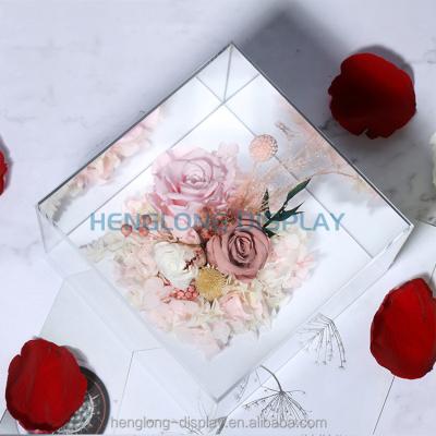 China sustainable & Environment Friendly Square Mirrored Flower Clear Acrylic Gift Box Preserved Roses In Box for sale