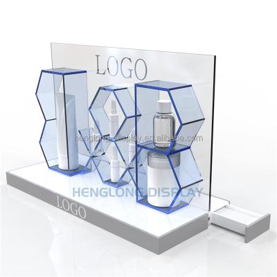 China Eco-Friendly / Glossy / Durable Customized Excellent Design Acrylic Skincare Products Countertop Cosmetic Display Stand Holder for sale