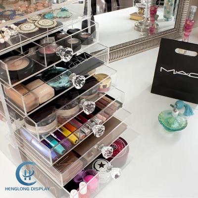 China Eco - Friendly Clear Acrylic Jewelry Storage Makeup Display Organizer Case With Drawers for sale