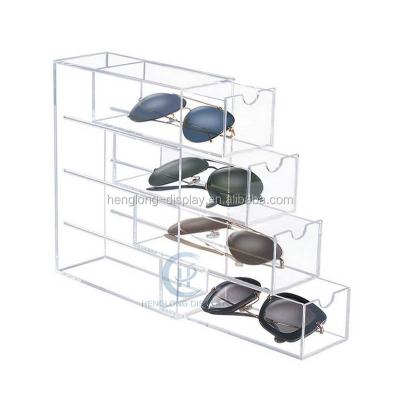 China For Advertising High Quality Sunglasses Organizer Slot Countertop 4 Use Acrylic Glasses Display Case for sale