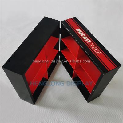 China Environmentally Friendly Customized Black Indoor Shelf / Detachable Durable / MDF and Acrylic Display Storage Box with Magnet and Red Divider Display Stand Inside for sale