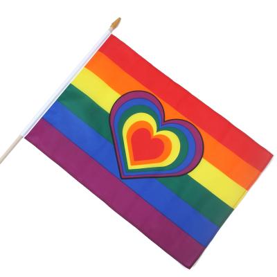 China Marriage favors & Pride High Quality Cheerful Party Gifts Bridal 100% Polyester 14*21 Crank Operated Flag With Plastic Poles Rainbow Flag for sale