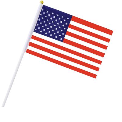 China Hot Sale Polyester Custom Mini American Flag With Plastic Sticks Hand Banner for sale