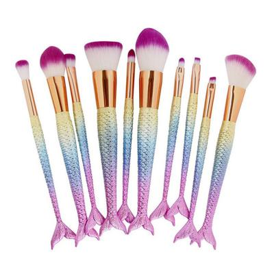 China Angular Blush 10pcs Mermaid Makeup Brushes Eyeshadow Brush Fishtail Makeup Brush for sale