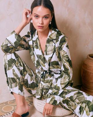 China Fashion Women Leisure Wear Thermal Pajama Sets Print Long Sleeve Pants Sets 2 Piece Women Pajama Sets for sale