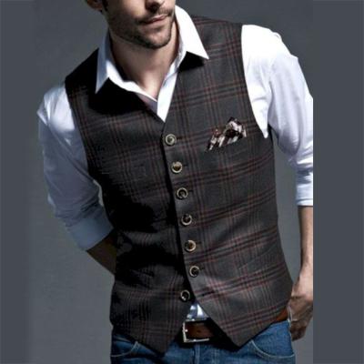 China Anti-wrinkle fashion British style vest men's casual button plaid pocket vest for men for sale