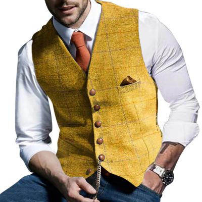 China Anti-wrinkle autumn and winter plaid collarless single button men vest high quality vest for men for sale