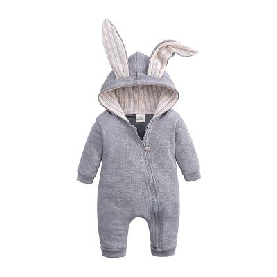 China Cozy Baby Clothes Cute Winter Rabbit Ear One Piece Overalls Zipper Cotton Long Sleeve Hooded Romper For Kids for sale