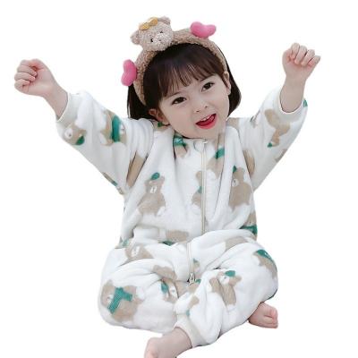 China Thermal Cute Flannel Overalls Winter One Piece Pajamas Thick Home Wear Sleeve Long Sleep Pajamas for sale