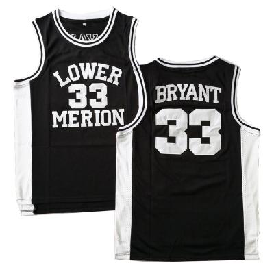 China Antibacterial 100% Polyester Mesh #33 Merion Bottom Quilted High School Black Basketball Jersey for sale