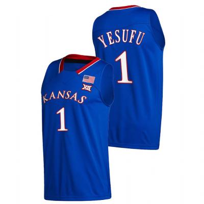 China Joseph Yesufu #1 Kansas KU Jayhawks 2021-22 Away Antibacterial Blue College Basketball Jersey for sale