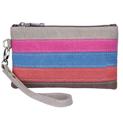 China Amazon Explosion Anti-theft Women Grab Bag Cell Phone Bag Canvas Stripe Wallet for sale