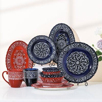 China China Wholesale Bohemian Factory Hotel Home Tableware Set High Temperature Ceramic Dish Cup Bowl Set Dinner Set for sale