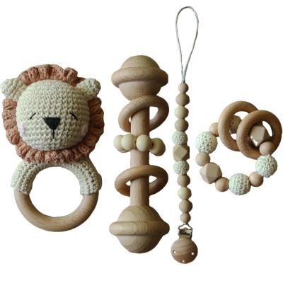 China Relieve Teeth Pain Plush Crochet Lion Toy Baby Rattles Teethers Teething Set Eco-Friendly Product Accessories for sale