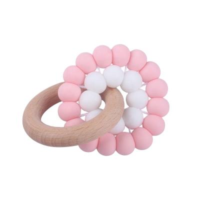 China Soft Toy Food Grade Silicone Beads Teether Rattle Toys Wooden Baby Teether For Kids Baby for sale