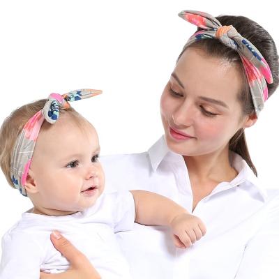 China 2 Pieces Cloth Baby Floral Parent-child Rabbit Ears Headband Headbands With Bow For Mom Baby for sale