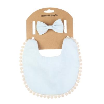 China Paired Style Lace Washable Elegant Minimalist Design With Bow Headband Solid Color Baby Bib Set for sale