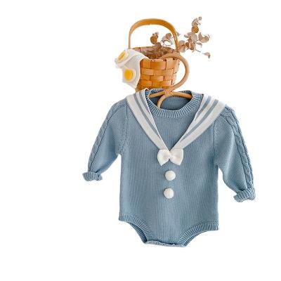 China Blue Sailor Collar Knitted Rompers Suit Autumn Baby Jumpsuits Long Sleeve Cotton Color Vintage Cotton for sale