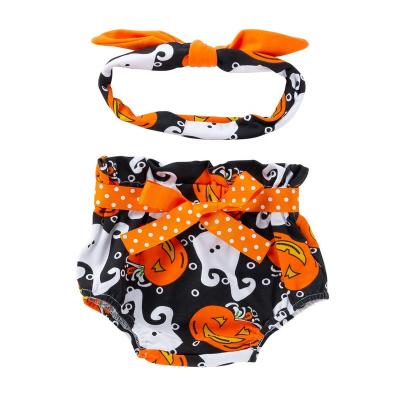 China Summer 2PCS Newborn Babies Shorts Headband Set Print Outfit Clothes Romper Shorts Jumpsuit Pants Headband Set With Bow for sale