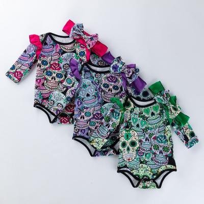 China Romper Headband Set Babies Infant Skull Toddler Skeleton Print Long Sleeve Jumpsuit Clothes Romper Headband Set for sale