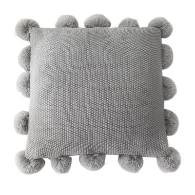 China Eco-Friendly Housewarming Gift Boho Style Knitted Cushion With Pompom for sale