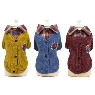 China Viable Chic Preppy Style Fake Lapel Collar Two Piece Pet Puppy Winter Clothes Knitwear Sweater for sale