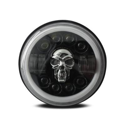 China RGB Skull Light Truck LED Headlight Motorcycle 12V 24V 6500K Round Skull 7inch RGB Headlight For JK for sale