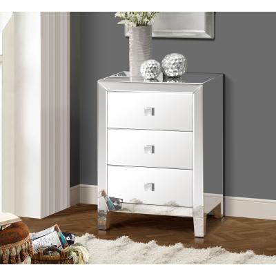 China 3 drawer wood living room mirrored furniture modern mirrored bedside table with 3 drawer for sale