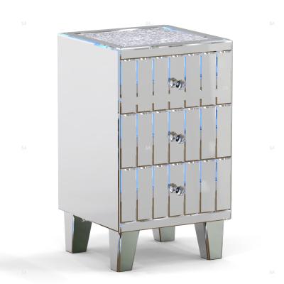 China 3 Drawer Luxury Crushed Diamond Mirrored 3 Drawer Bedroom Night Table for sale