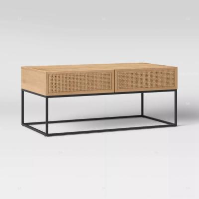 China Modern Cane Front Sweep Front Metal Base Coffee Table for sale