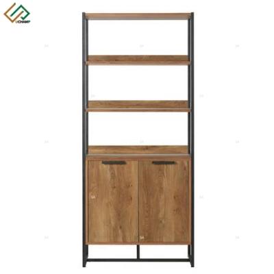 China 2 door industrial style wood and metal tall bookcase with 2 door for sale