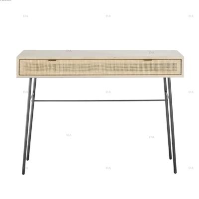 China Convertible Modern Living Room Center Table Iron Leg Rattan Study Corner Console Table for sale