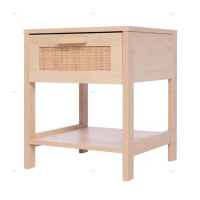 China Bedside Table Nightstand Bedroom Nightstand Rattan Convertible Modern Wooden Bedside Table for sale