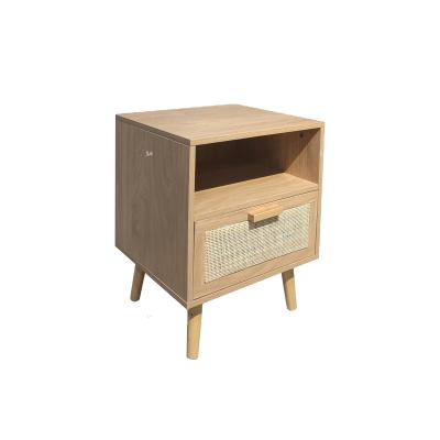 China Nightstand Convertible Modern Flat Wooden Bedroom Drawer Table Bedside Rattan Side Table for sale