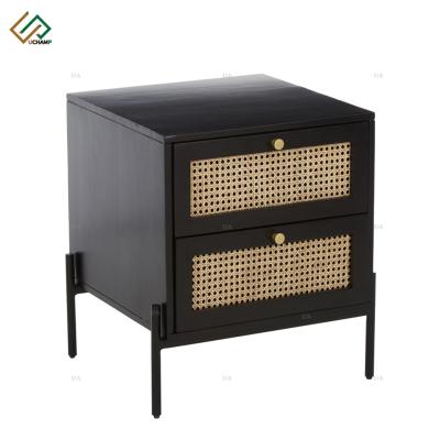 China Retro Convertible Wicker Rattan Furniture Sofa End Table Wood Bed Side Table for sale