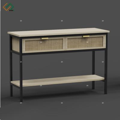 China Rattan Wood And Metal Rattan Front Table Living Room Two Drawer Desk for sale