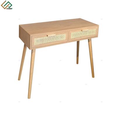 China 2 Drawer Rattan 2 Drawer Wooden Rattan Console Table for sale