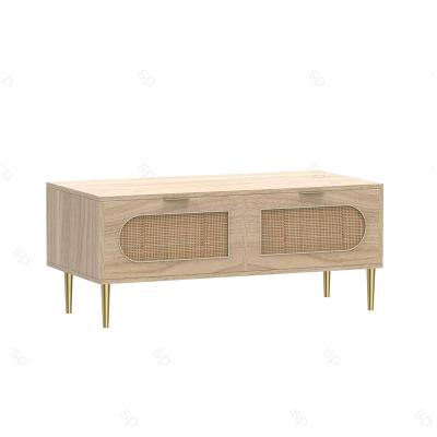 China Modern Natural Rattan OEM ODM Living Room Natural Rattan Designer Wooden Coffee Table for sale