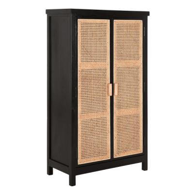 China Wooden Rattan Door Black Furniture 2 Rattan Door Wardrobe for sale